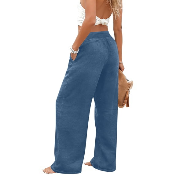 Kukoosong Wide Leg Pants for Women, Women's Solid Color Elastic Denim Double Pocket Leggings, Fitness and Casual Leggings Cropped Pants, Palazzo Pants
