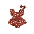thumbnail image 1 of Qiylii Baby Girl’s Romper Dress Fly Sleeve Flower Skirt Stitching Bodysuit+Headband, 1 of 7