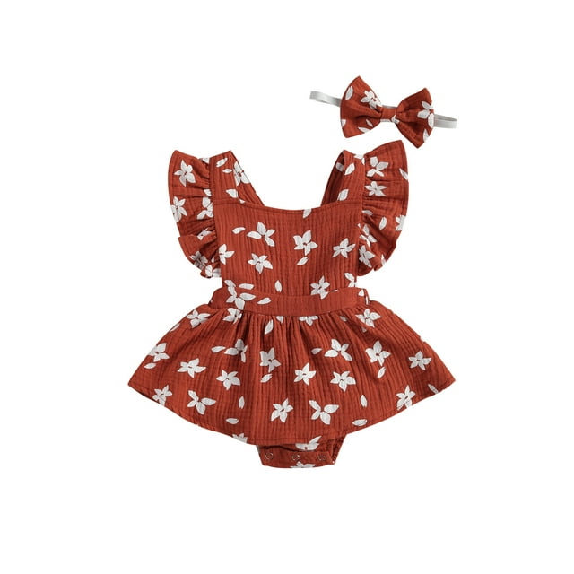 EYIIYE Bébé Fille Floral Robe Romper + Bandeau Volant Licou Body