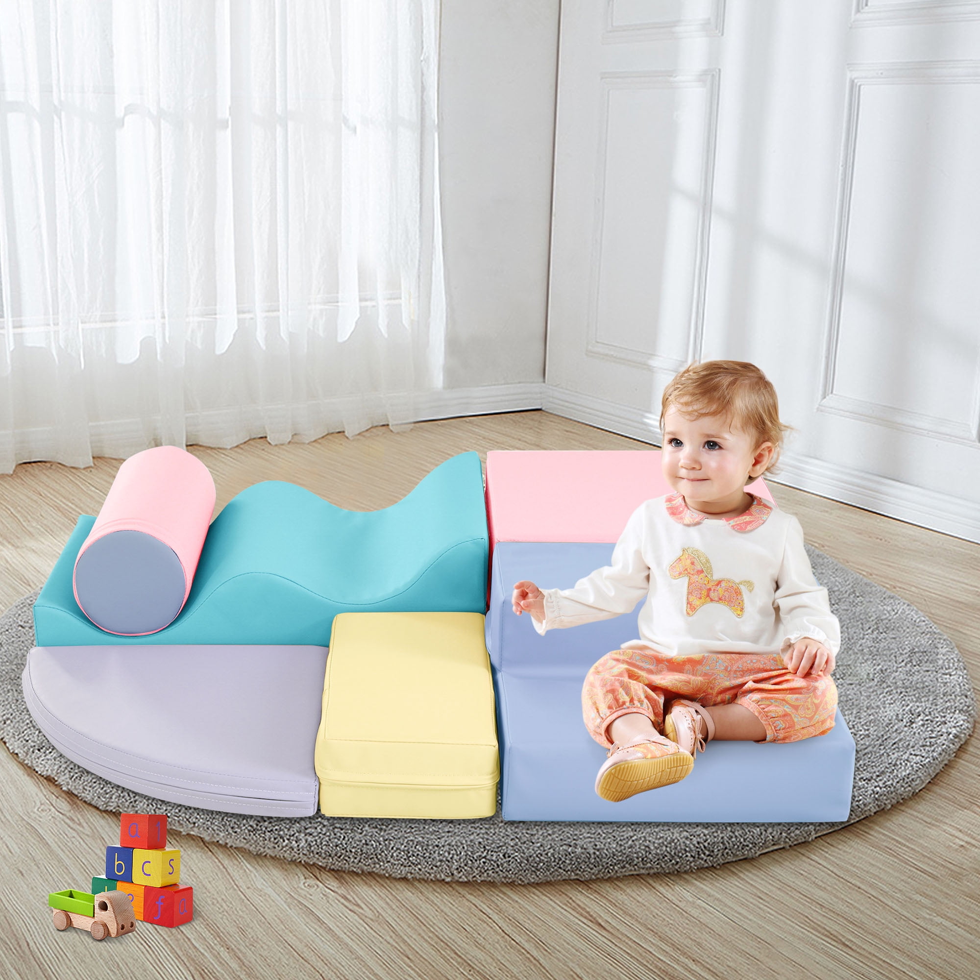 Soft Play Mat Soft Climb and Crawl Foam Playset 6 in 1, Soft Play Equipment Climb and Crawl Playground for Kids,Kids Crawling and Climbing Indoor Active Play Structure,Baby Play Mat