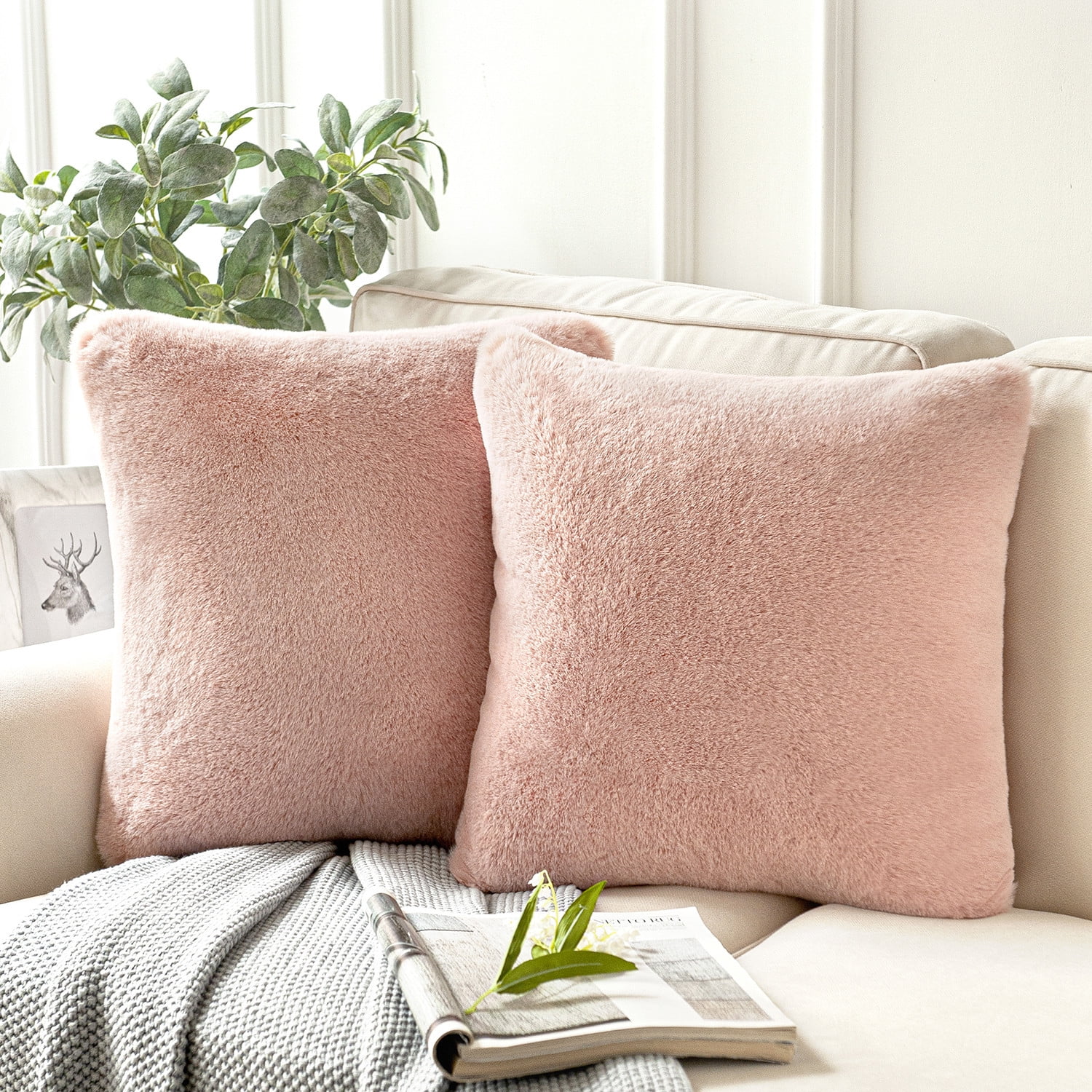 Phantoscope Deluxe Soft Faux Rabbit Fur Series Decorative Throw Pillow