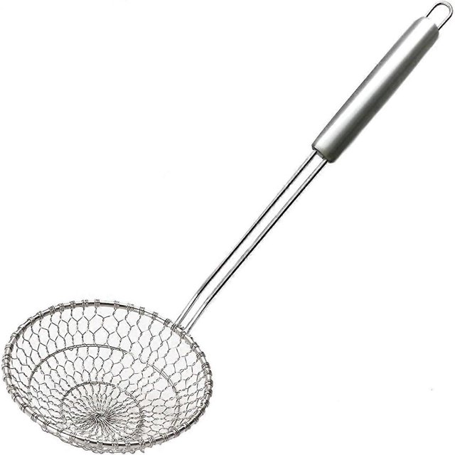 Stainless Steel Asian Spider Strainer Kitchen Skimmer-Durable Handle& Spiral5-Inch Strainer Basket)