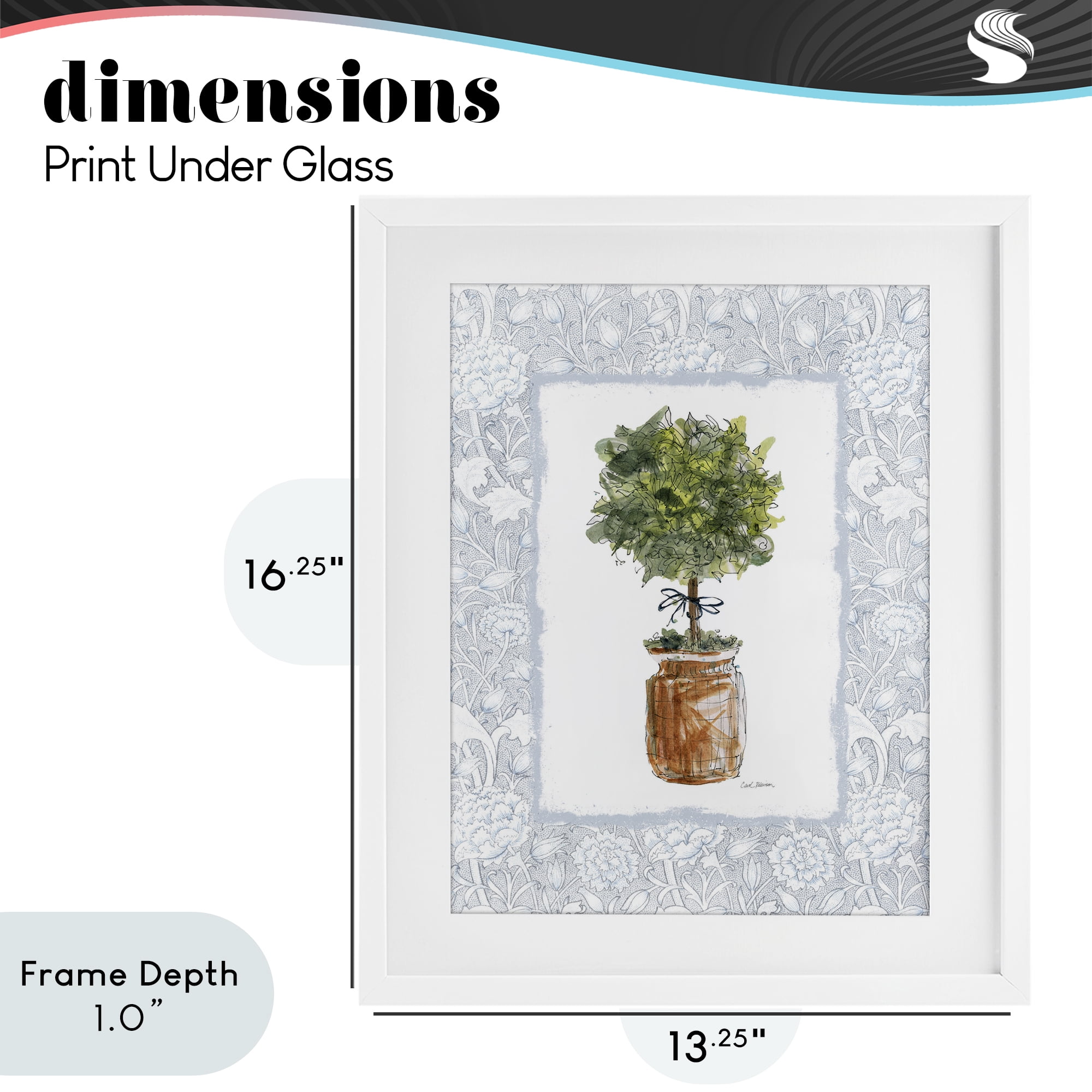 Stupell Industries Potted Topiary with Ribbon White Framed Print Under Glass, design by Carol Robinson