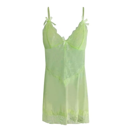 

DORKASM Womens Mesh Eyelash Nightgown Babydoll Sexy Teddy Lace Chemise Sleepwear Green M