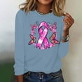 thumbnail image 4 of CLOISE Breast Cancer Blouses Women Long Sleeve Crewneck Tshirts Butterfly Ribbon Pink Breast Cancer Survivor Gifts Tee Shirts Cute Comfy Shirts Cancer Support Clothes Blue XL, 4 of 4