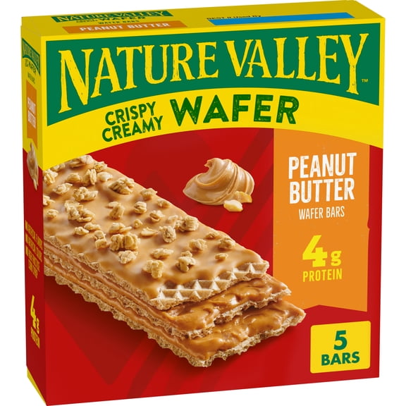 Nature Valley Crispy Creamy Wafer Bars, Peanut Butter, 4g Protein, 5 Bars, 6.5 oz