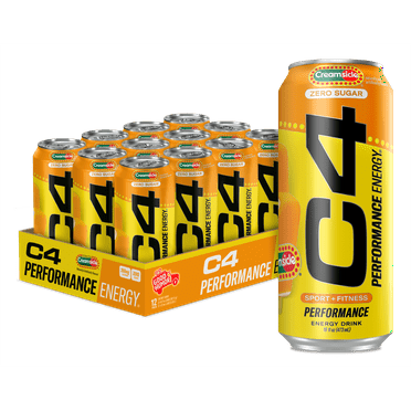 C4 Performance Energy Drink, Orange Creamsicle Flavor, Zero Sugar, Carbonated, 16 oz can (12 Pack)