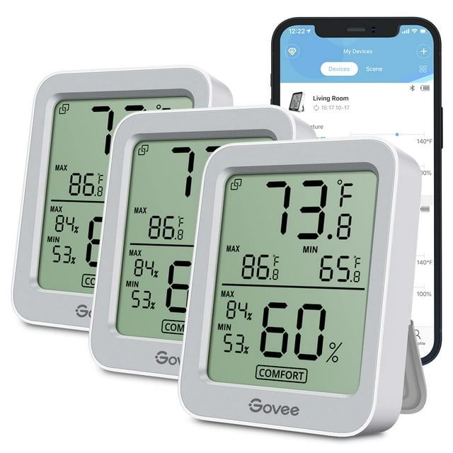 Higrómetro termómetro Govee H5075 Bluetooth, paquete de 3, gris