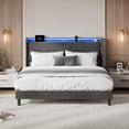thumbnail image 1 of King Size Bed Frame with Charging Station and LED Lights, Modern Platform Bed with Wooden Slats, Upholstered Headboard, No Box Spring Needed, Easy Assembly, Grey, 1 of 7