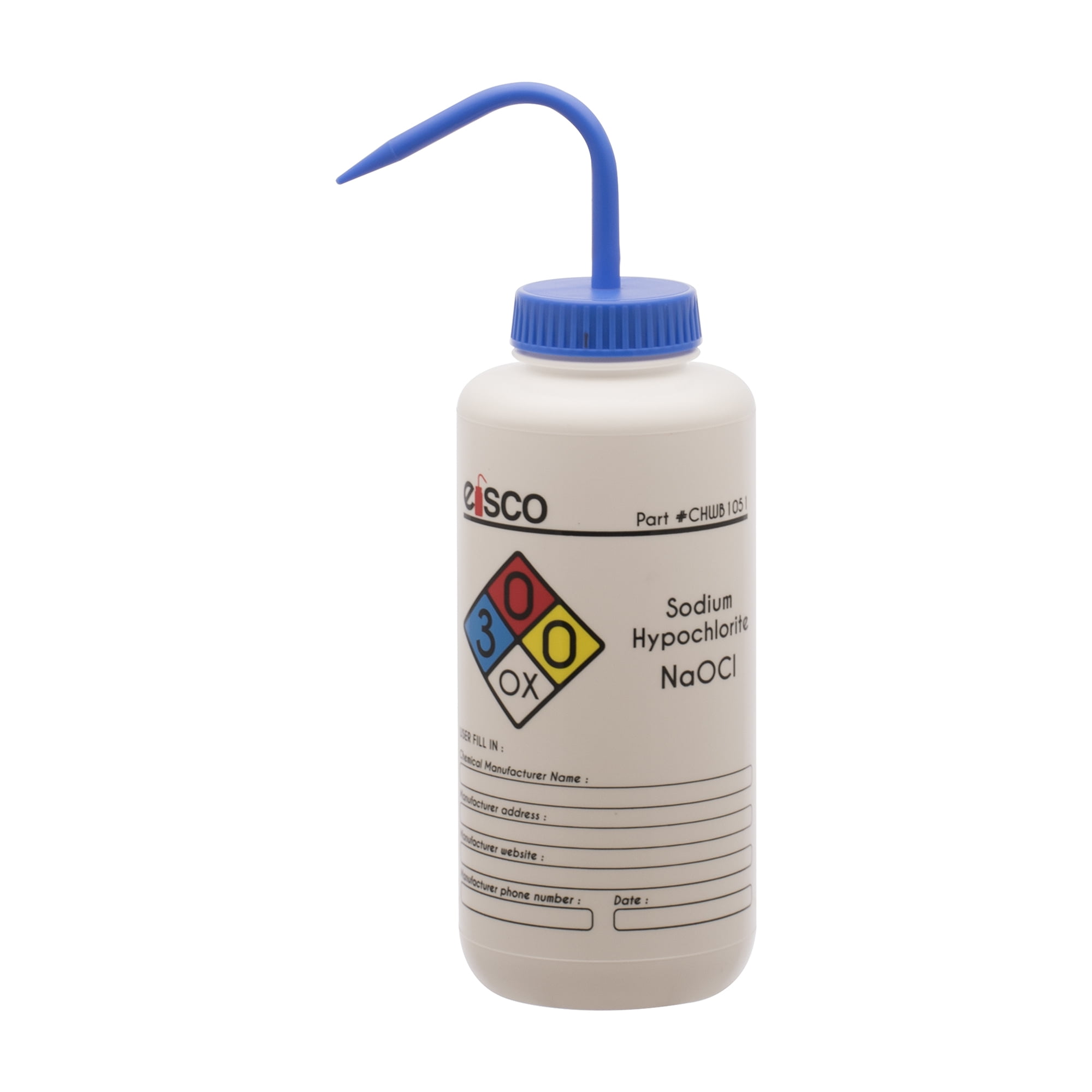 Wash Bottle for Sodium Hypochlorite (Bleach), 1000ml Color Coded