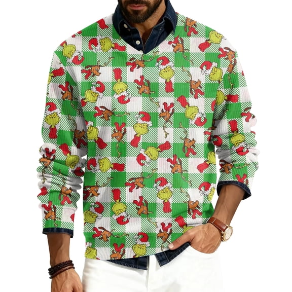 Christmas Reindeer Shirt Men'S Crewnecks Ugly Christmas Sweatshirt With Fleece Liner Light Green XXXL