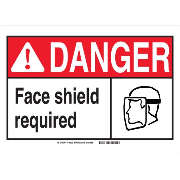 Brady 119935 Plastic"Danger Face Shield Required" Sign, 10" Height x 14" Width, Black/Red/White