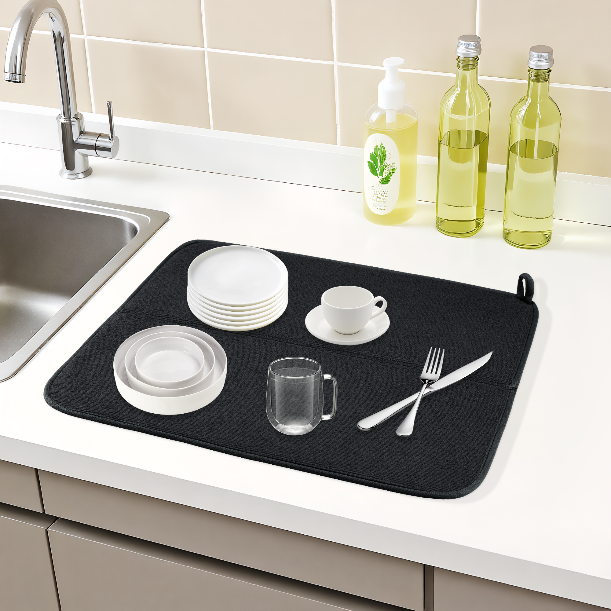 Unique Bargains Absorbent Microfiber Kitchen Drying Mat 17.7*15.7 in Black