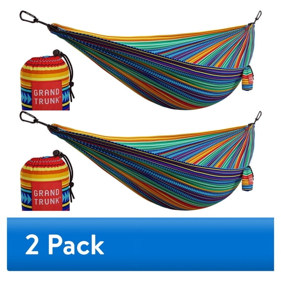 (2 pack) Grand Trunk Double Deluxe Hammock with Suspension Straps – Vibrant Printed Parachute Nylon Hammock for Two, 10'6" x 6'6", 400 lb Capacity, Tree-Friendly Straps Included
