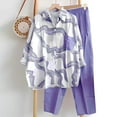 thumbnail image 2 of Women's 2 Piece Pants Sets - Aesthetic Printed Long Sleeve Button Up Lapel Shirt and Wide Leg Pant Lounge Outfits (XL, Purple), 2 of 4