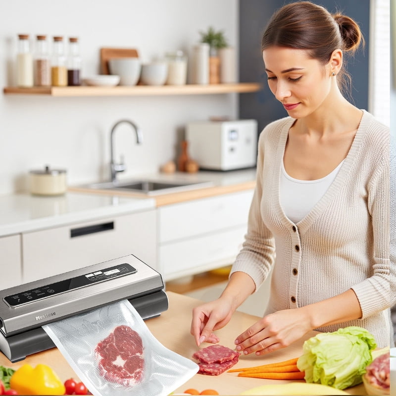 TINKLE WELL 6-in-1 Compact Vacuum Sealer Machine, Food Preservation System with Dry & Moist Modes, Includes 2 Bag Rolls + 5 Pre-Cut Bags, Cutter & ETL Listed, Sliver