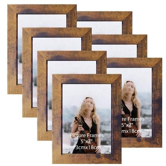 5x7 Picture Frames Set of 7, Rustic Brown Photo Frame for Wall or Tabletop