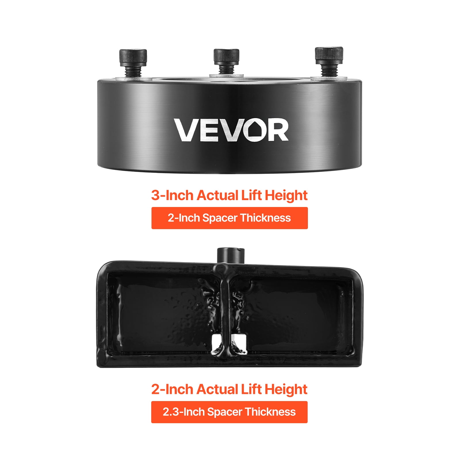 VEVOR 3 Inch Front and 2 Inch Rear Leveling Lift Kit for 2007-2023 Silverado 1500 2WD/4WD, 2007-2023 Sierra 1500 2WD/4WD, Chassis Level Kit with 2 Front Strut Spacers, 2 Rear Lift Blocks, 2 U-Bolts