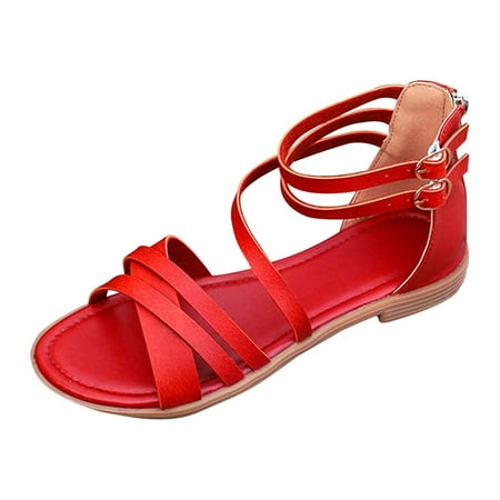 

Ladies Sandals Summer Gladiator for Women Low Heels Flats Open Toe Shoes Back Zipper Sandals Clearance
