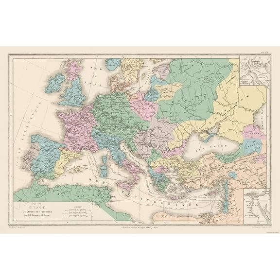 Historic Map - Europe The Crusades - Drioux 1882 - Vintage Wall Art