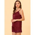 thumbnail image 3 of DARING DIVA Women's V Neck Satin Lace Trim Pajama Sets XL Wine Red, 3 of 5