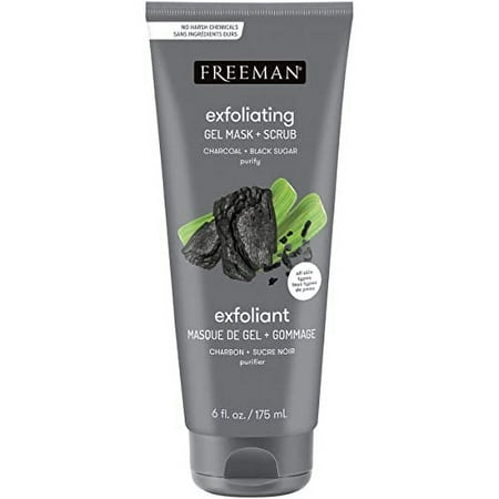 Freeman Polishing Charcoal Gel Facial Mask and Scrub, Oil Absorbing and Exfoliating Beauty Face Mask with Black Sugar, 6 oz
