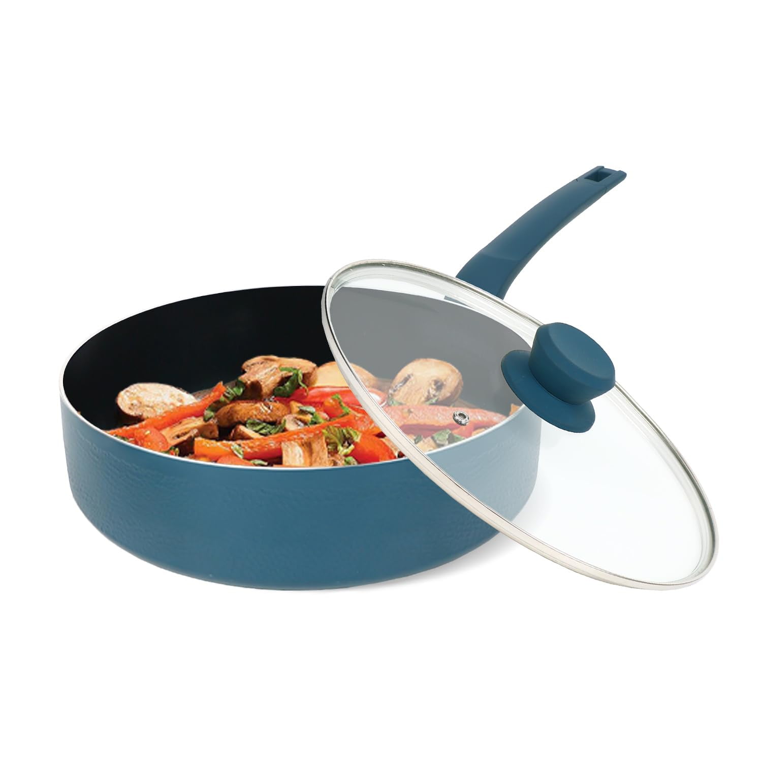 PRIME CUISINE 10.5" Saute Pan with Lid, Non-Stick Blue Diamond Coating, Induction Safe, Soft Touch Handle, 10.5 Inch Frying Pan for Cooking, Dishwasher Safe