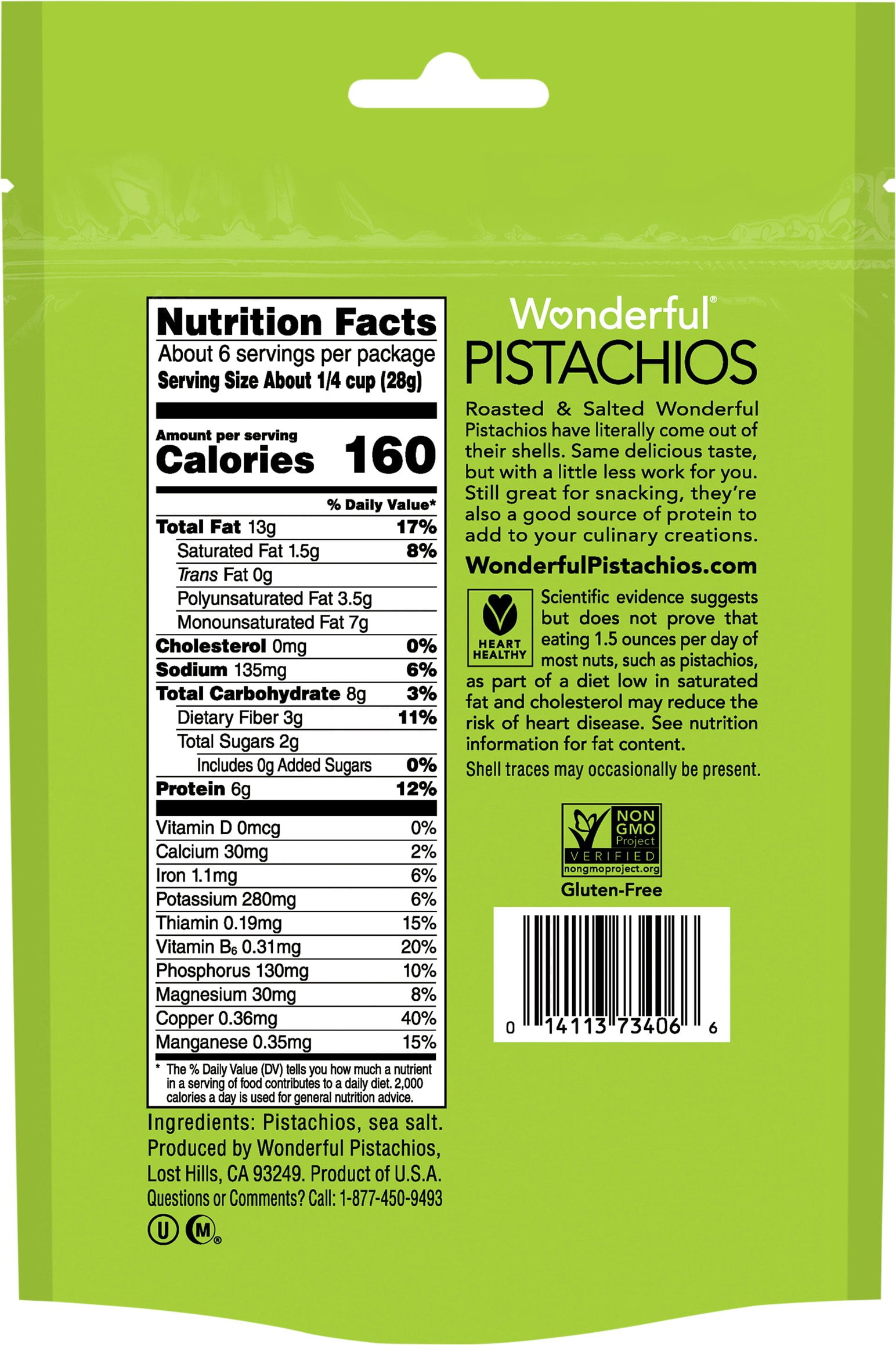 Wonderful Pistachios Shelled Pistachios Kernels 6 oz (Pack Of 20)