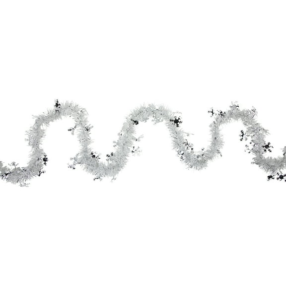 Northlight Commercial Christmas Tinsel Snowflake Garland - 50" x 2' - White and Silver - Unlit