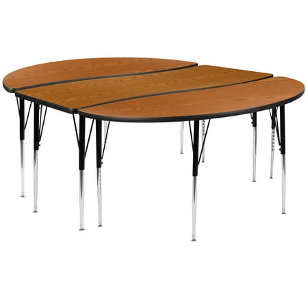 UPC: 0889142933816 | Flash Furniture Emmy 2 Piece 86 Oval Wave Flexible Oak Thermal Laminate Activity Table Set – Standard Height Adjustable Legs