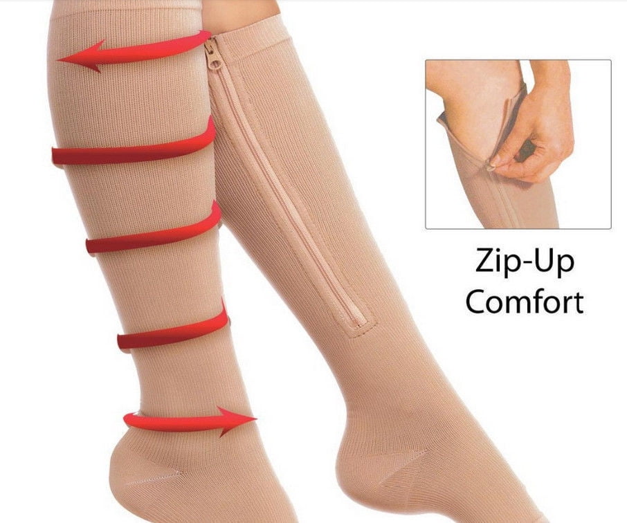 Puloru Men Women Compression Zip Sox Socks Zipper Leg Support Unisex Open  Toe Knee Stockings A+