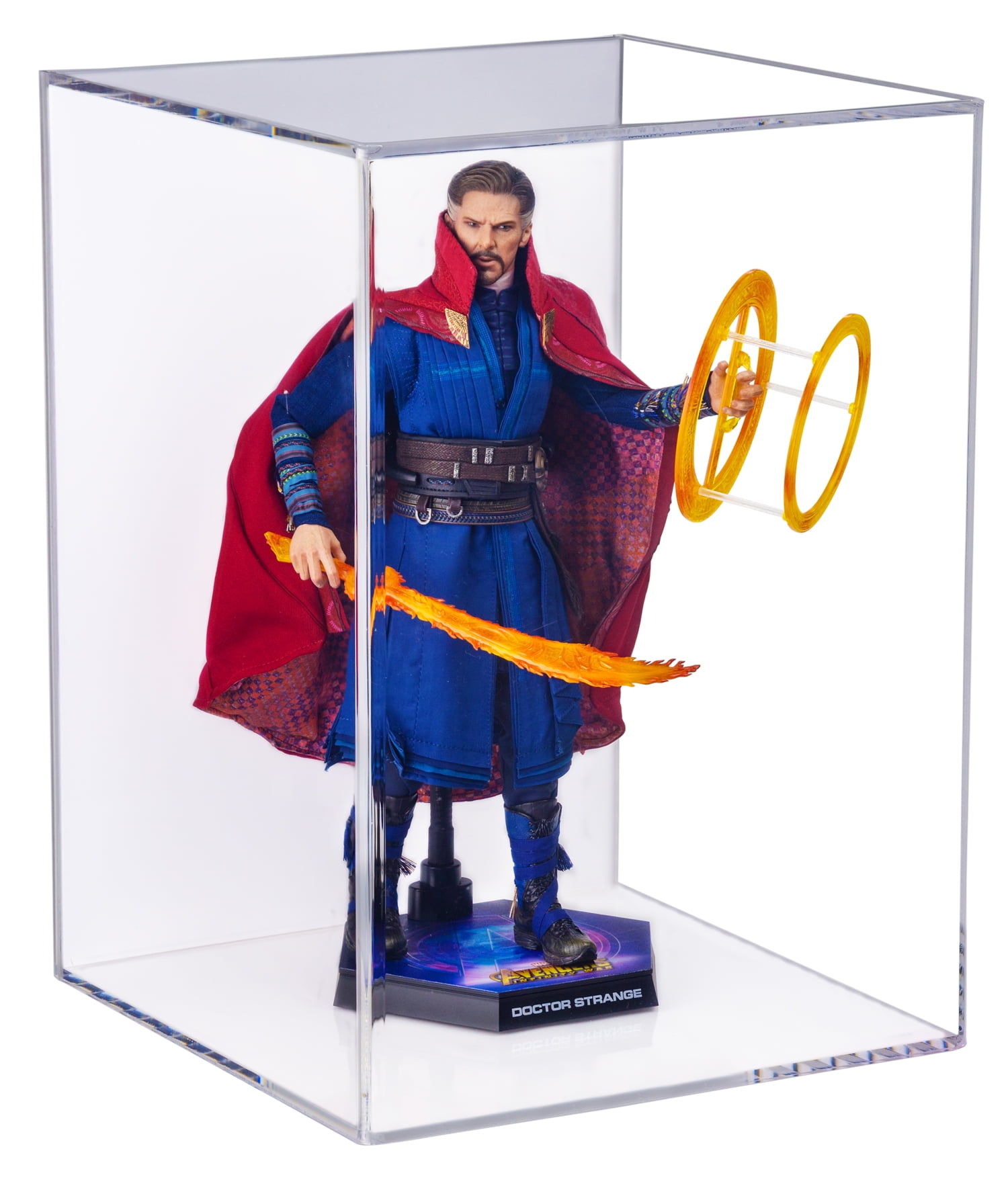 Deluxe Clear Acrylic Figurine Display Case with White Back and Wall