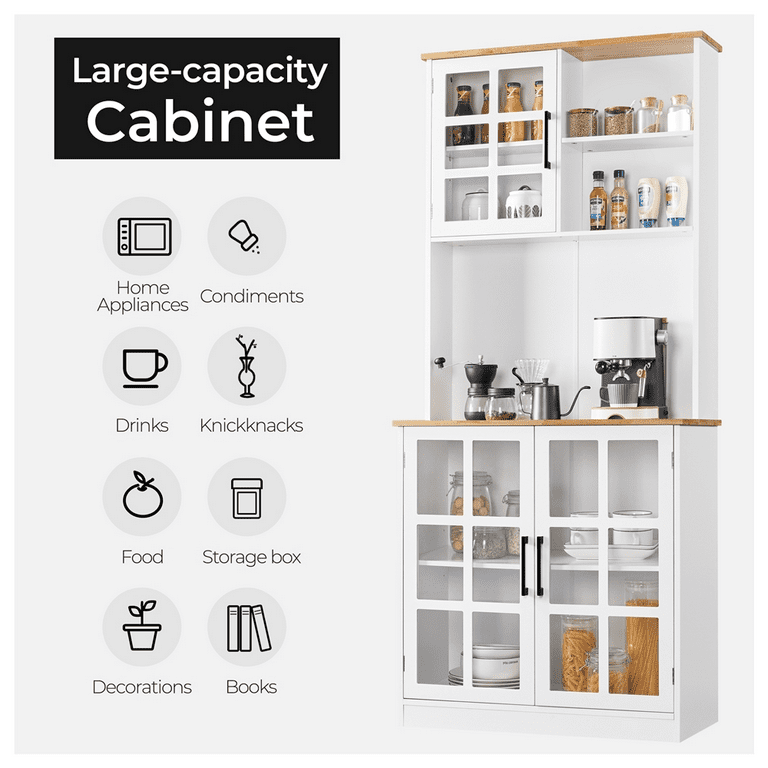 Topeakmart Kitchen Pantry with 3 Cabinets 2 Open Shelves White