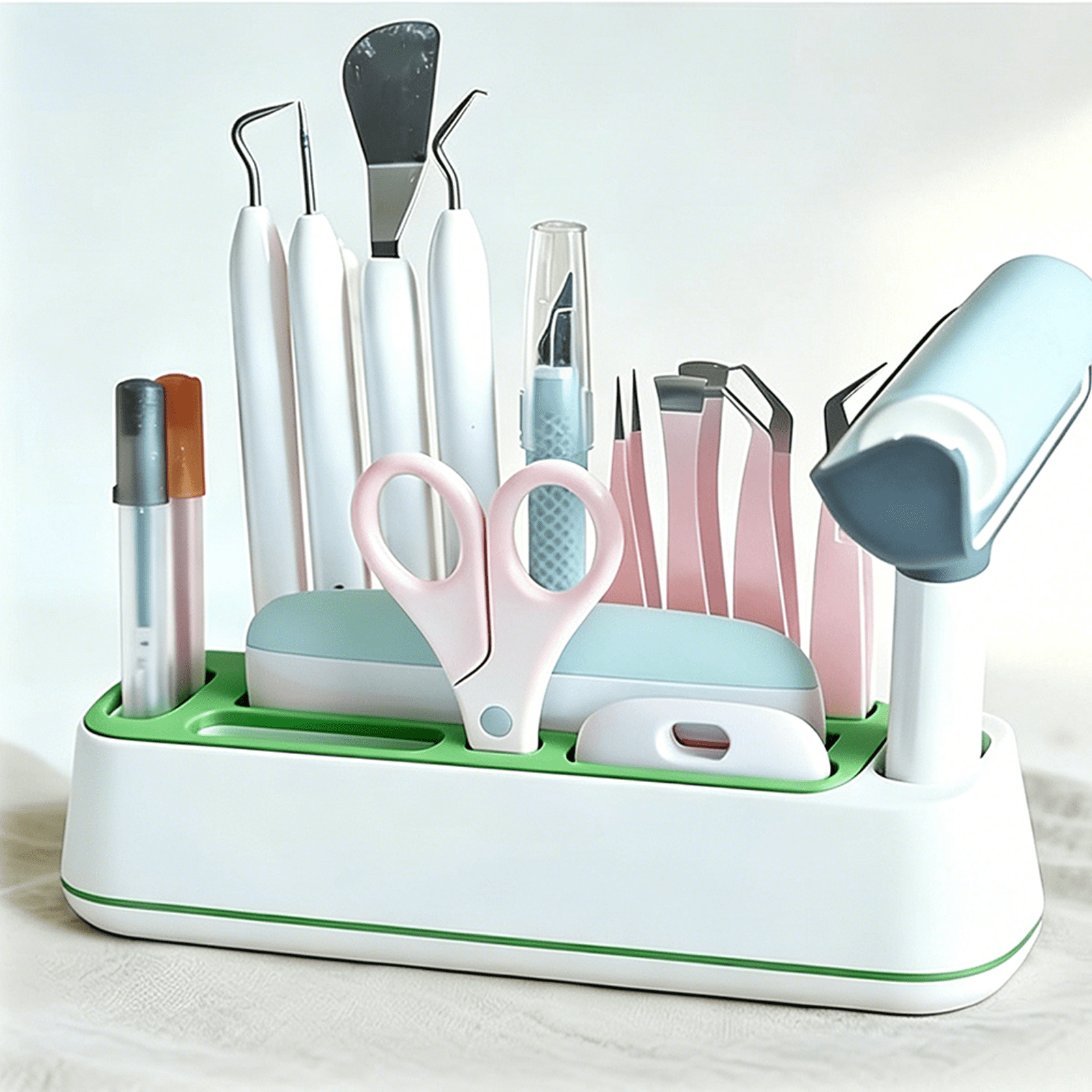 Tool Storage Rack for Cricut Maker, Craft Organization Box with Pen Blade Compartments for Cutting Machine Workspace Accessories, Green