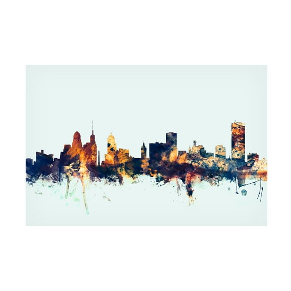 Trademark Fine Art Michael Tompsett Buffalo New York Skyline Blue Canvas Wall Art - 22x32