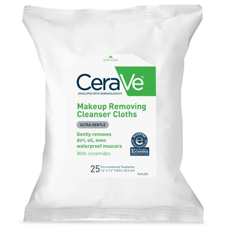 Cerave Makeup Remover Cleansing Cloths, Removes Waterproof Mascara, 25