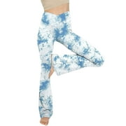Penkiiy Yoga Pants Women's Flare Pants High Waisted Workout Leggings Stretch Non-See Through Tummy Control Bootcut Yoga Pants Blue Yoga Leggings for Women