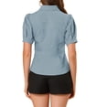 thumbnail image 3 of INSPIRE CHIC Women's Puff Sleeve Point Collar Button Down Essential Office Shirt, 3 of 6