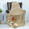 thumbnail image 4 of Shell Soft Flannel Fleece Blanket, Exotic Seashells on Sand Simplistic Tranquil Travel Summer Photography, Cozy Plush for Indoor and Outdoor Use, 50" x 70", Pale Sepia Salmon Ivory, by Ambesonne, 4 of 5