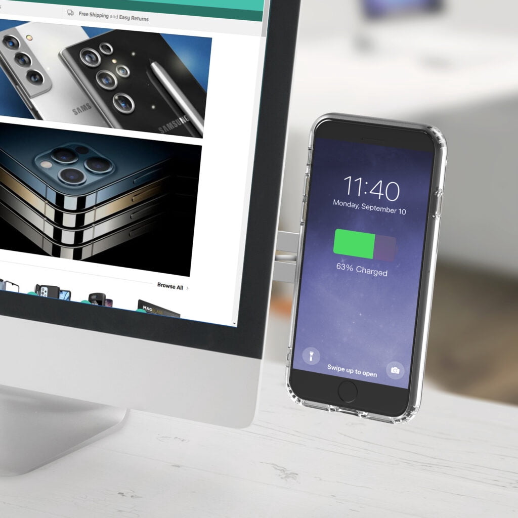 Galvanox Magnetic Wireless Charger for iPhone 12 / 13 (15W) Adjustable Desktop Holder Compatible with Magsafe Charging (Aluminum Silver)