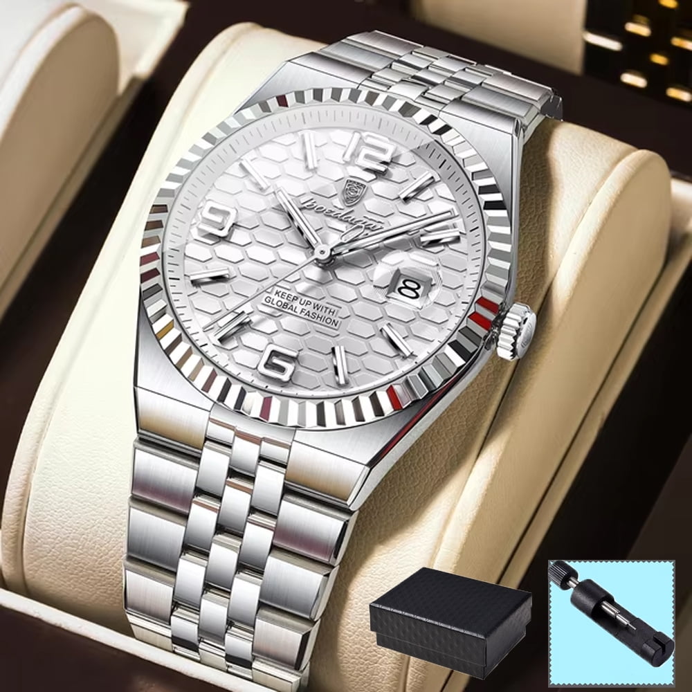 POEDAGAR Waterproof Luminous Date Chronograph Men's Quartz Watches Stainless Steel Male Watch