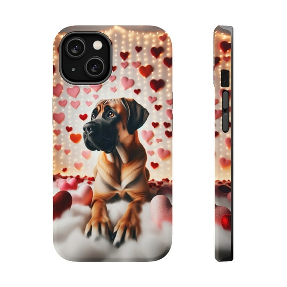 DistinctInk Tough Case for Apple iPhone 14 PLUS (6.7" Screen), Compatible with MagSafe Charging - Valentine's Day Boerboel