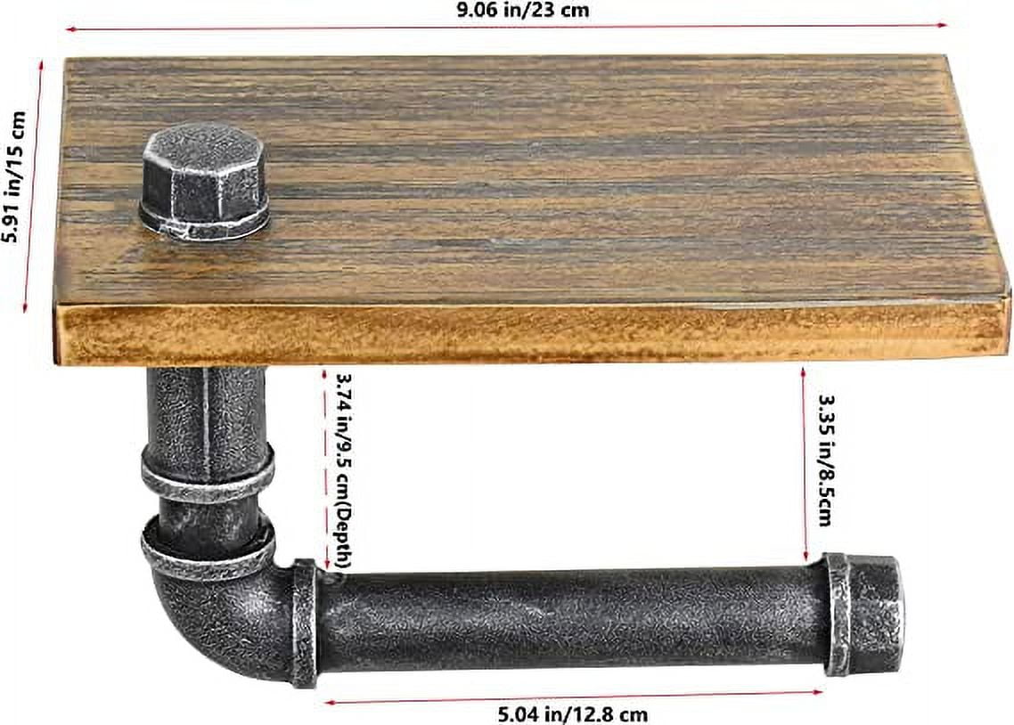 Firefly Hope Rustic Industrial Toilet Paper Holder, Pipe & Wooden Wall Mount with Shelf – Farmhouse Bathroom Tissue Holder(Silver)