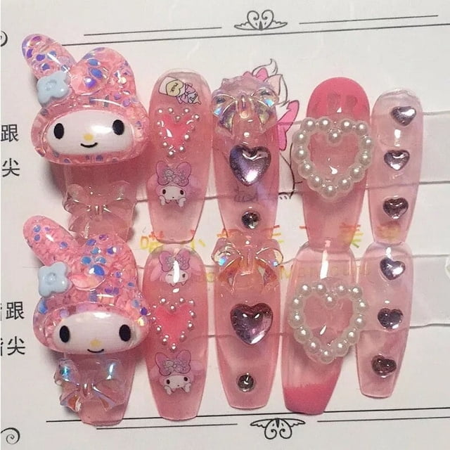 Sanrios-Juego de uñas Diy Kuromi My Melody, juego de uñas Y2K, Hello Kitty, dijes Kawaii, parche de uñas tridimensional hecho a mano, Anime