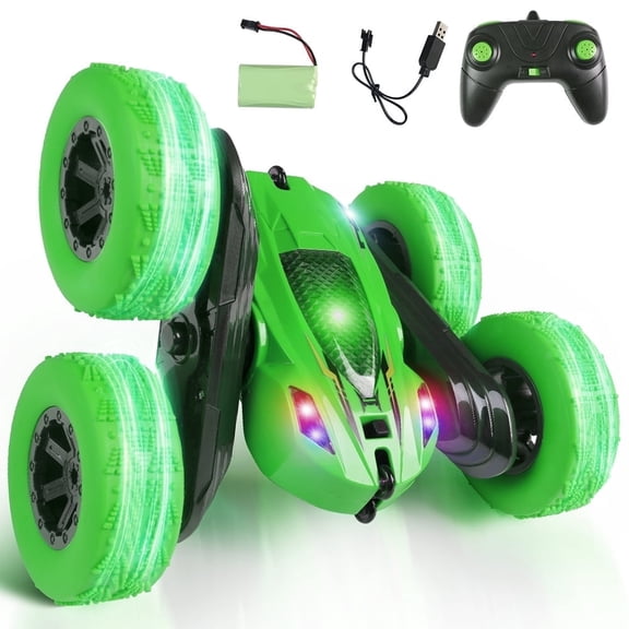 Uncahome RC Cars, Remote Control Car 2.4Ghz Stunt Car with Double Sided 360 Flips, Rechargeable 4WD Off Road RC Car Toys for Kids (Green)