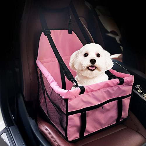 All Black HIPPIH Collapsible Pet Booster Car Seat Two Support Bars Portable Small Dog Cat Car Carrier with Safety Leash and Zipper Storage Pocket 