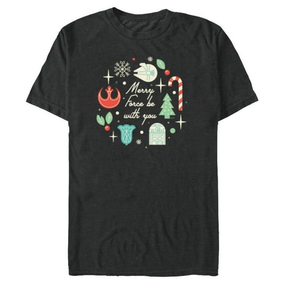 Star Wars Merry The Force Be With You - Short Sleeve Blended T-Shirt for Adults - Customized-Dark Heather