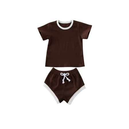 

Newborn Baby Boy Girl Summer Outfits Infant Knitted Ribbed Short Sleeve T-Shirt + Shorts Clothes Set