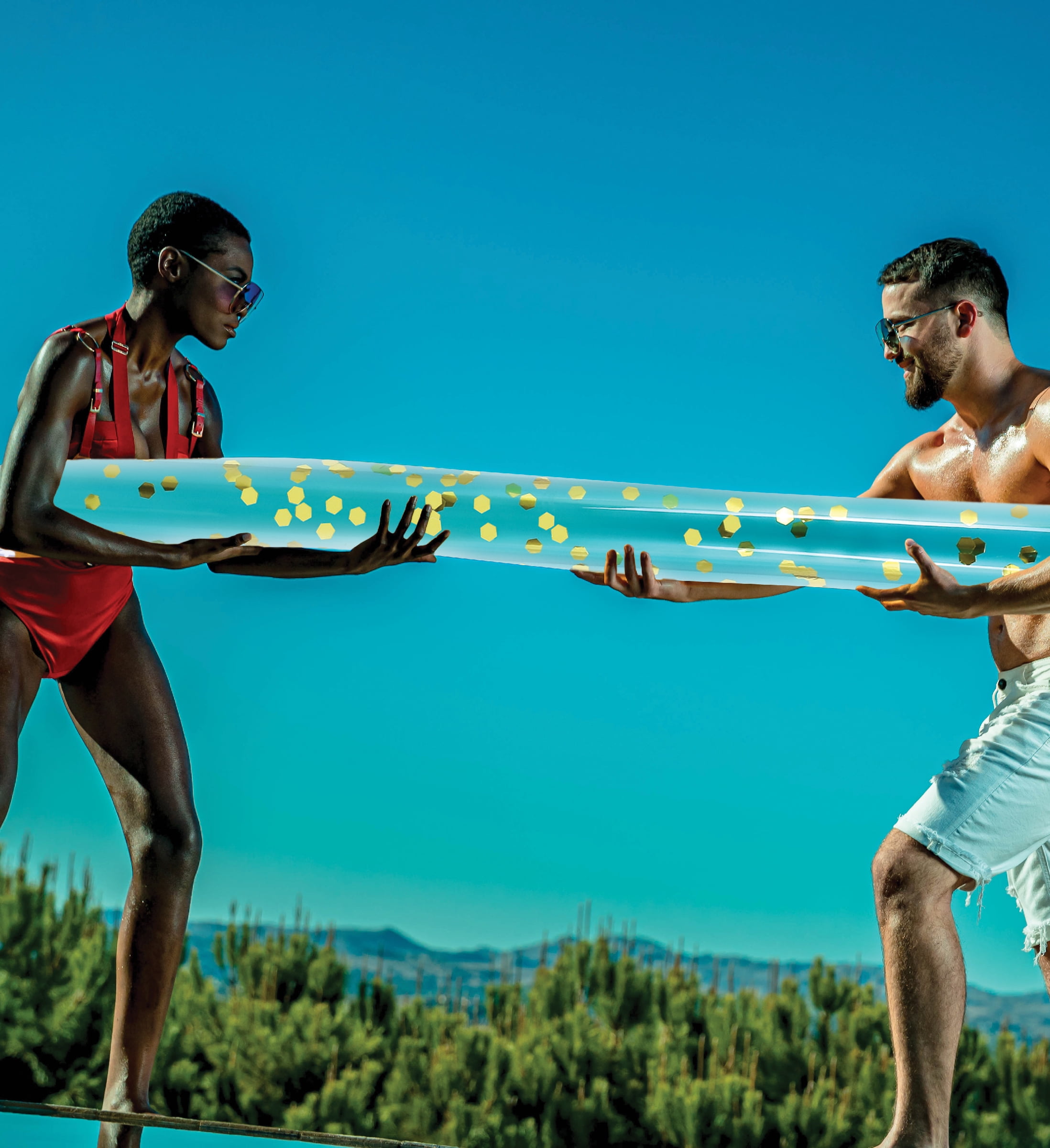 POZA Luxurious Jumbo Inflatable Swimming Pool Noodle, Blue/Gold, 2 Pack