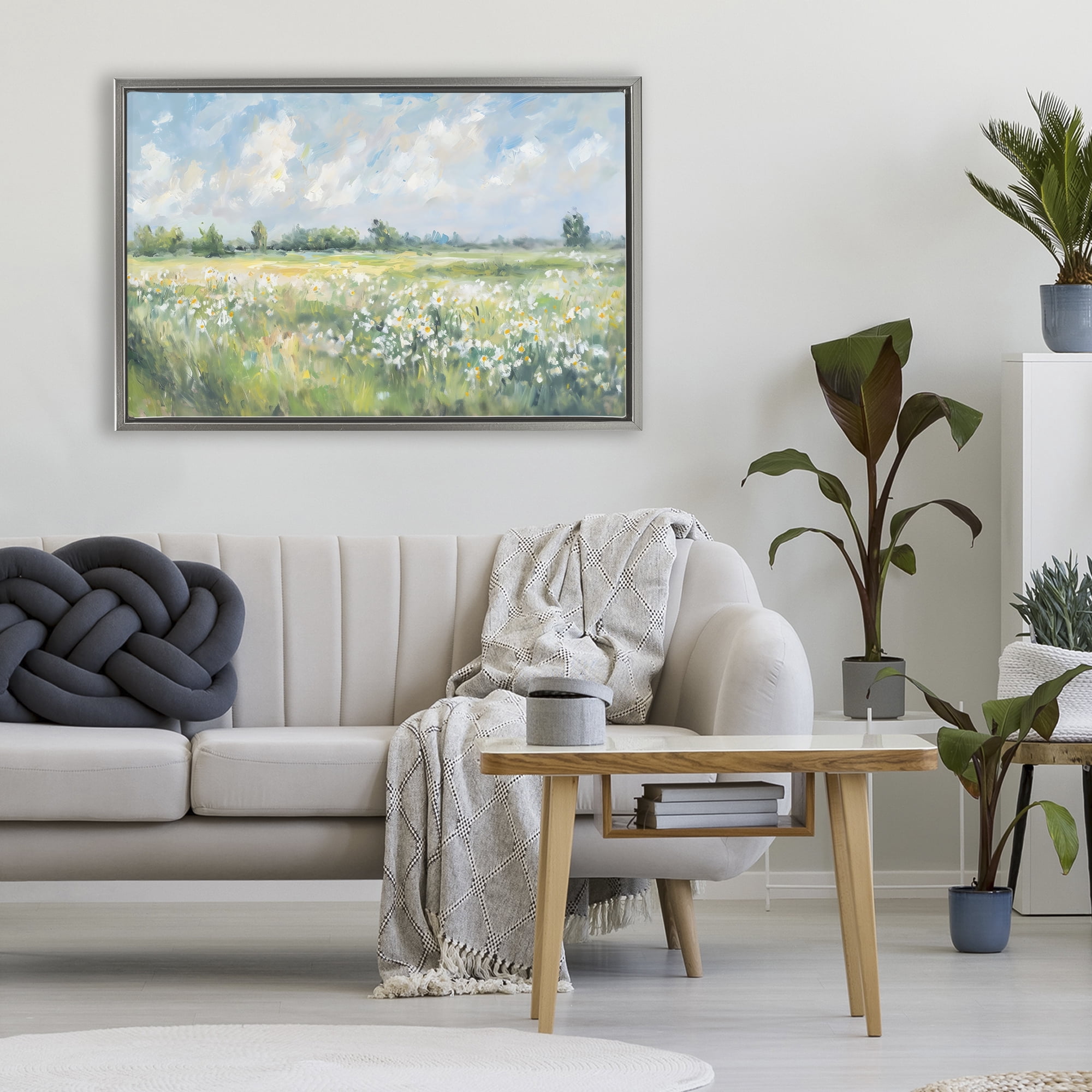 Stupell Industries Daisy Field Landscape Impression Gray Framed Floater Canvas Wall Art, design by Creative Studio